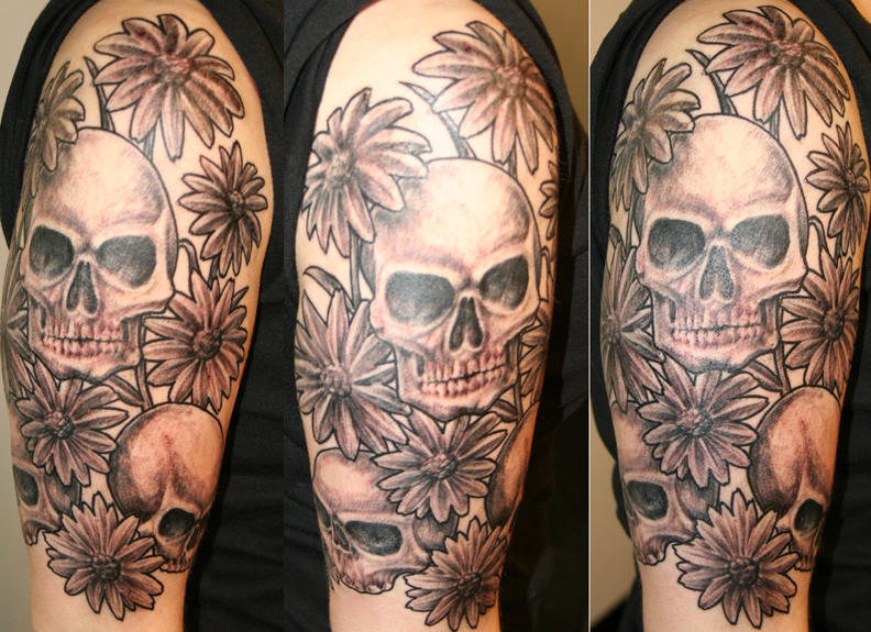 skulls and daisies | Flower Tattoo