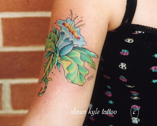 blue flower tattoo 2 - flower tattoo