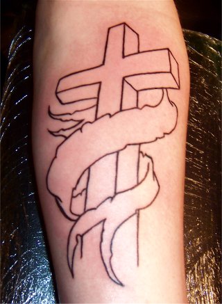cross tattoo with banner. anner tattoos for men. cross