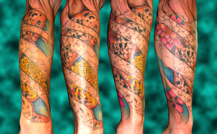 japanese goldfish tattoo. Koi Sleeve Tattoo