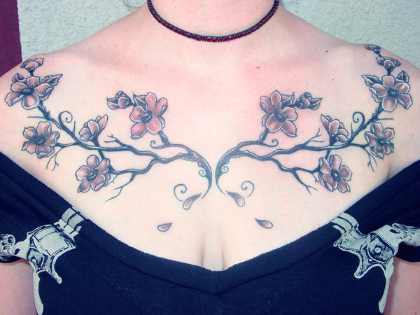 Cherry Blossom Chestpiece | Flower Tattoo