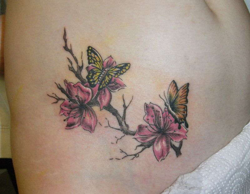 Butterfly on Cherry | Flower Tattoo