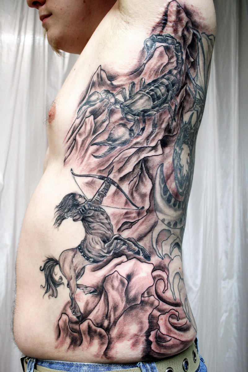 Ribs Sleeve Zodiac Tattoo by