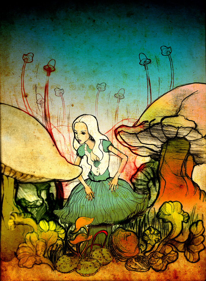 Vintage Graphic - Alice in Wonderland with Caterpillar 