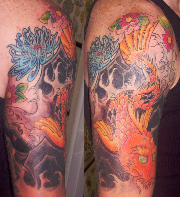 dragon waterfall tattoo. koi carp tattoo. Koi Dragon