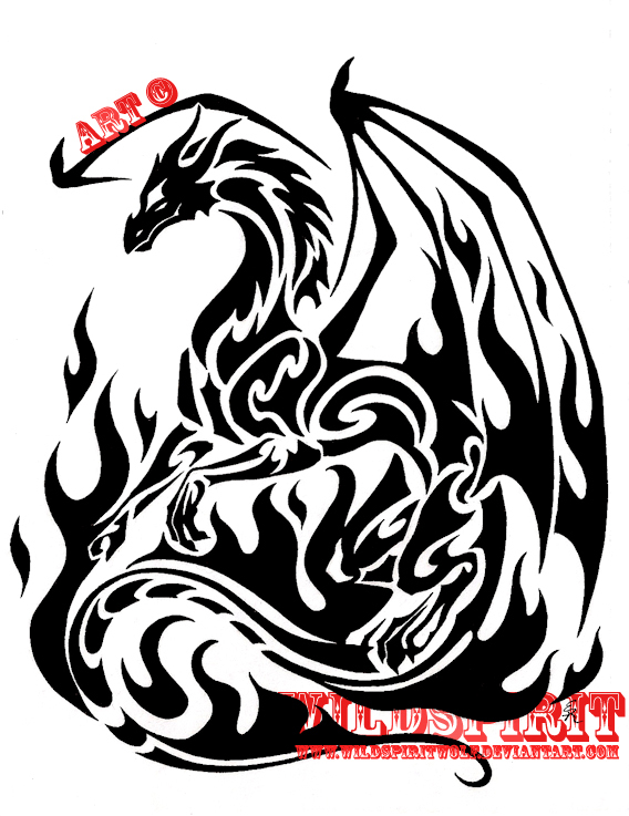 tribal flame tattoo. Tribal Flame Dragon Tattoo by