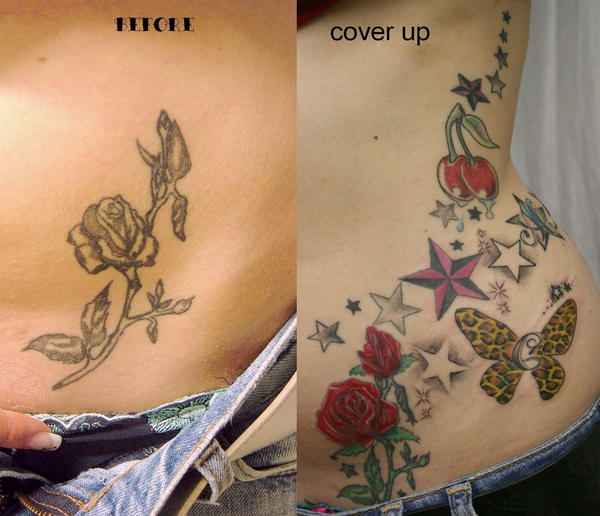 Rose Color Cover up Tattoo