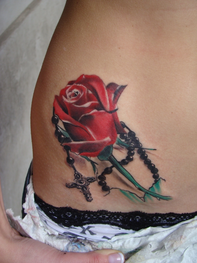 rose and rosary | Flower Tattoo