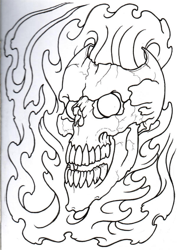 Flamey Skull Outline by vikingtattoo on deviantART