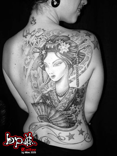 Women Back Piece Japanese Geisha Tattoo Picture 2