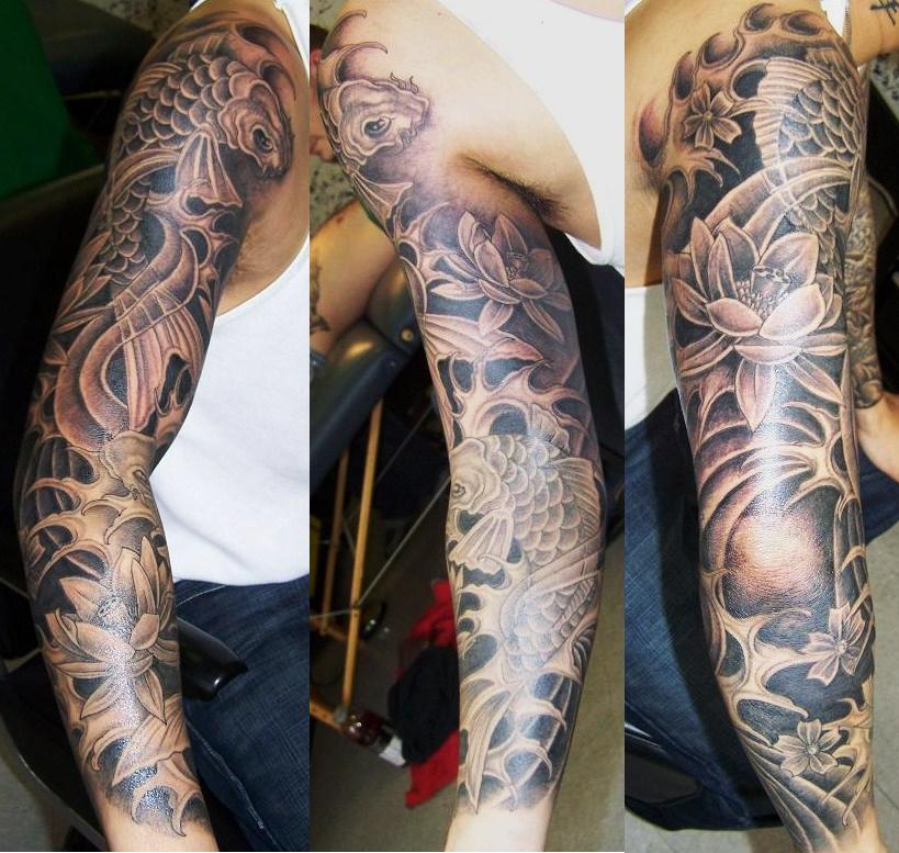 koi sleeve tattoo. sleeve tattoo. koi fish sleeve