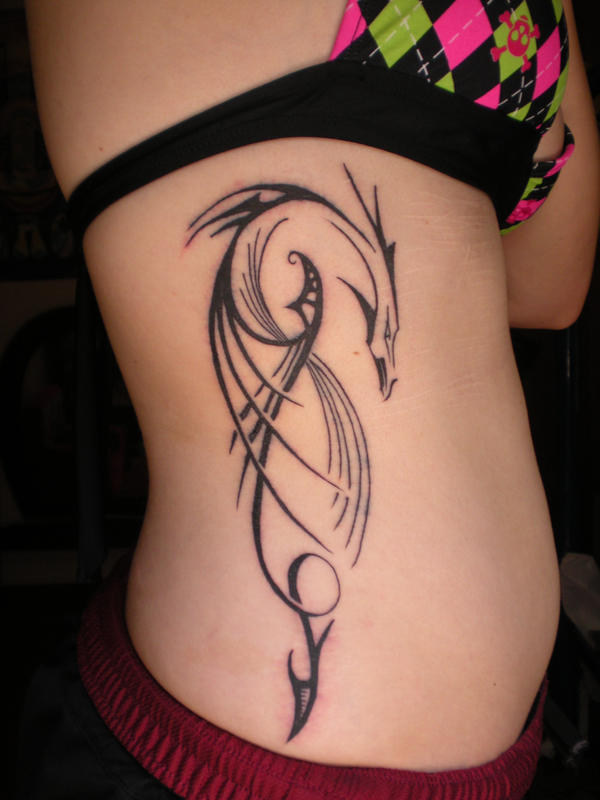 Women Side Body Dragon Tribal Tattoo