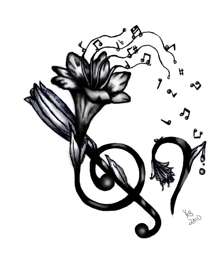 Lilly and Music Tattoo Design