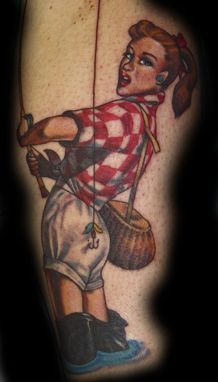 pin up fishing tattoo by