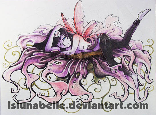 Dark Fairy on flower color - flower tattoo