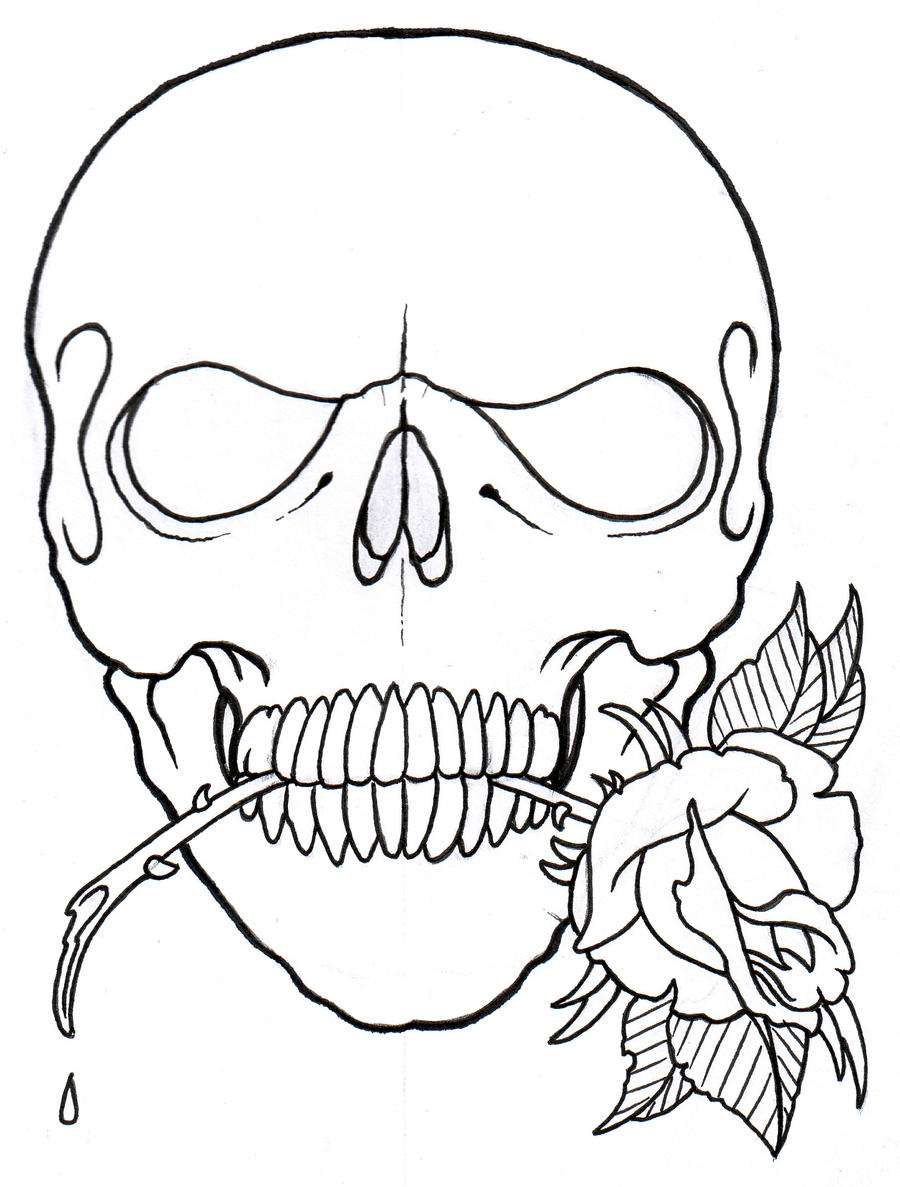 Rose and Skull Tattoos Drawings Outline