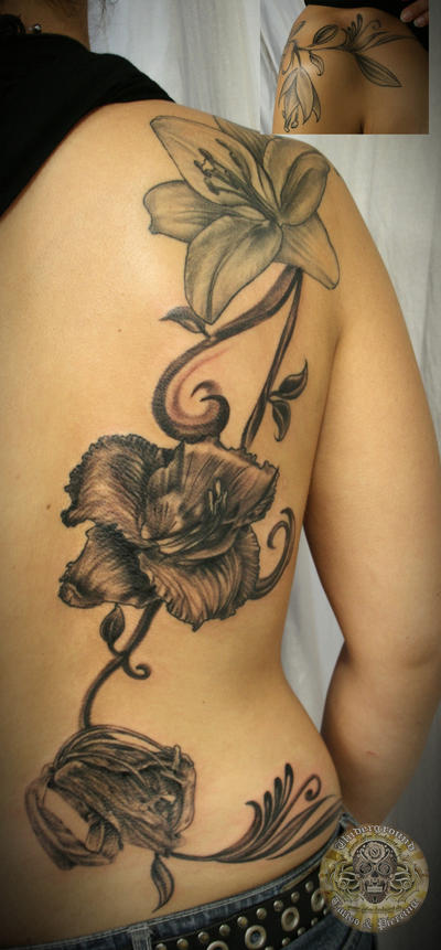 Flower back tattoo 2 session by 2FaceTattoo on deviantART