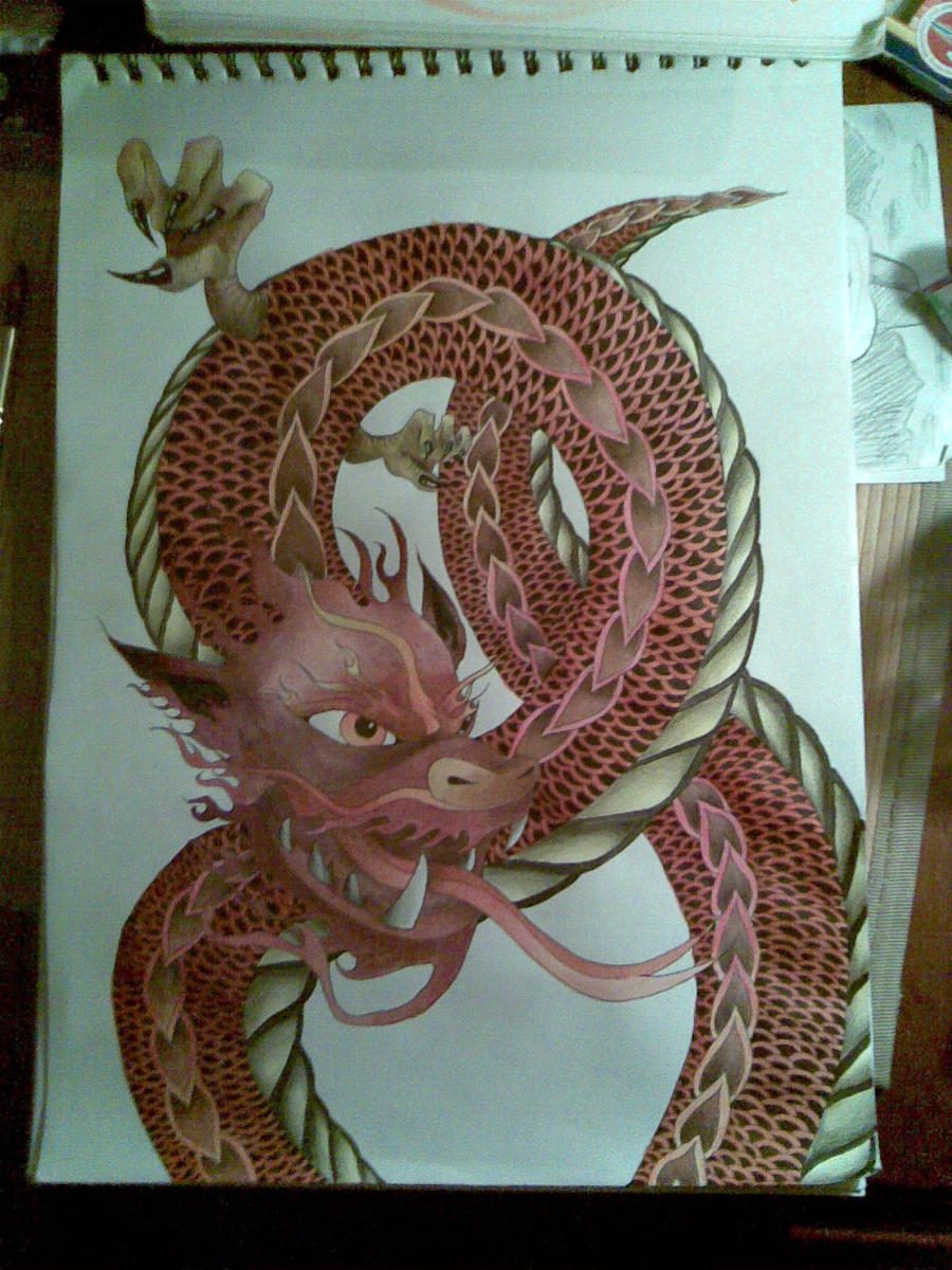 Coloured Japanese dragon by