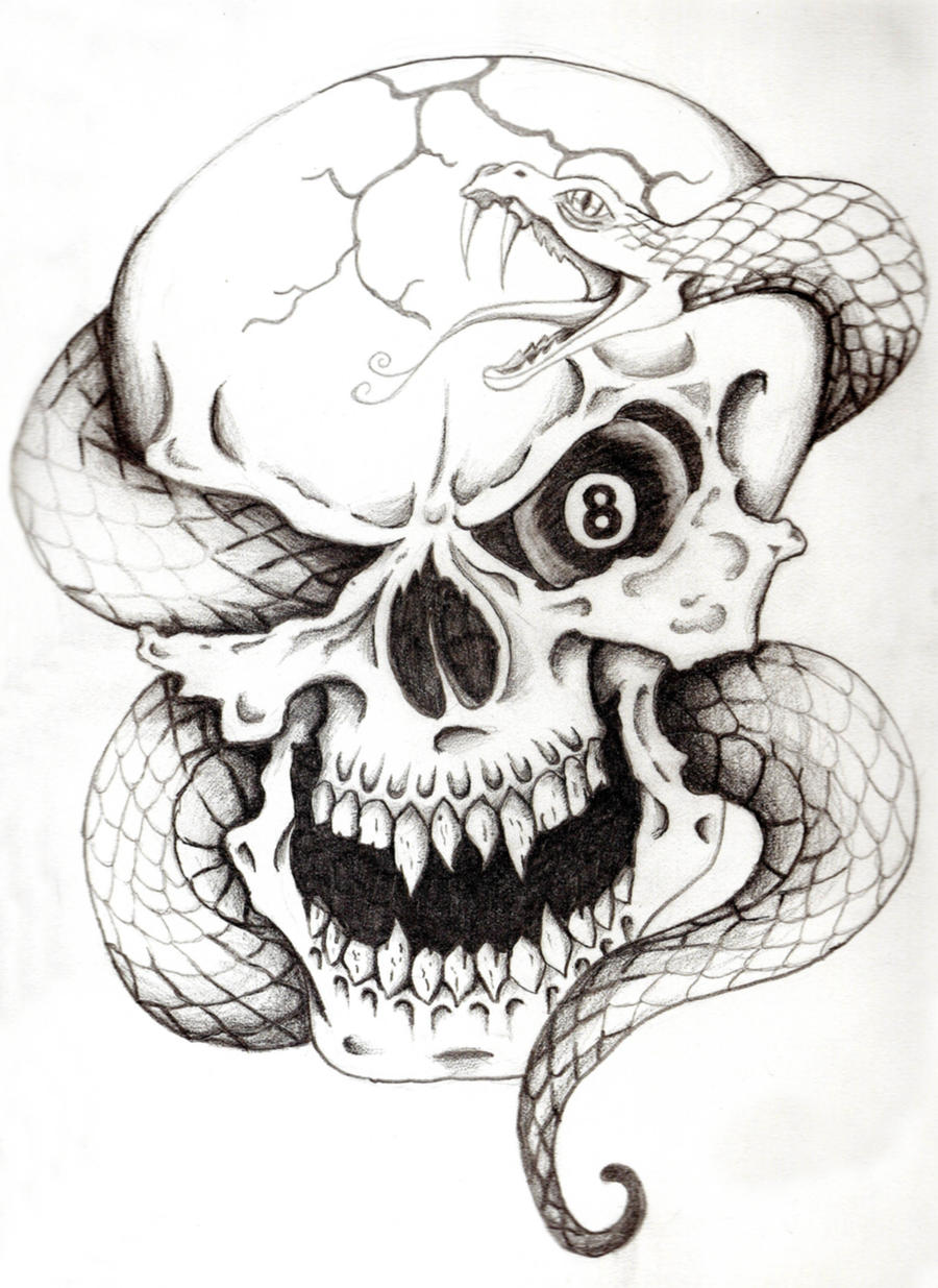 Snake and Skull Tattoo Design Drawings