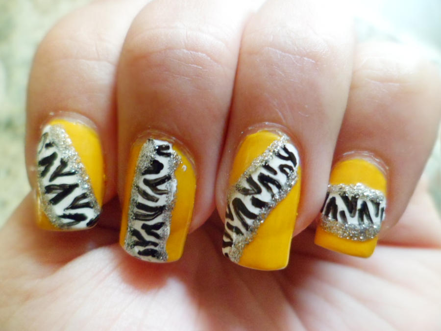 Yellow zebra Nail Art by AndreEleana
