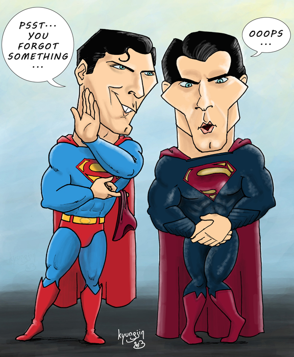 caricature Superman Christopher Reeves et Henry Cavill