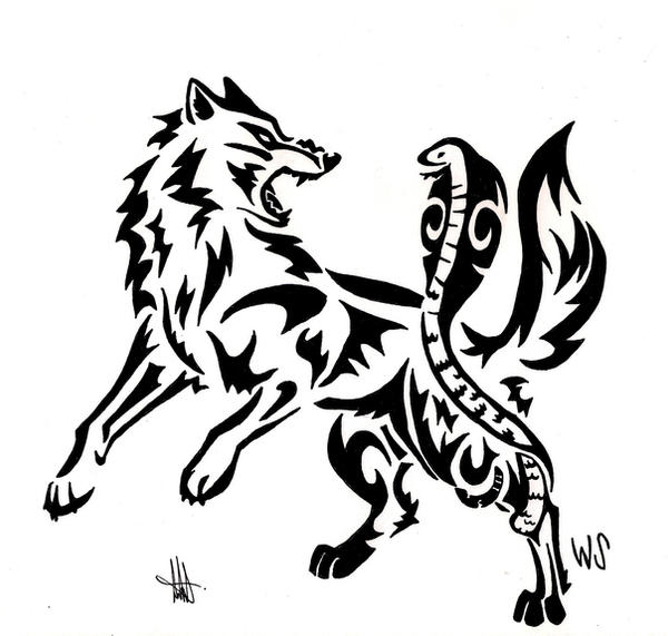 Comission Wolf fighting a cobra tribal by wolfsouled on deviantART