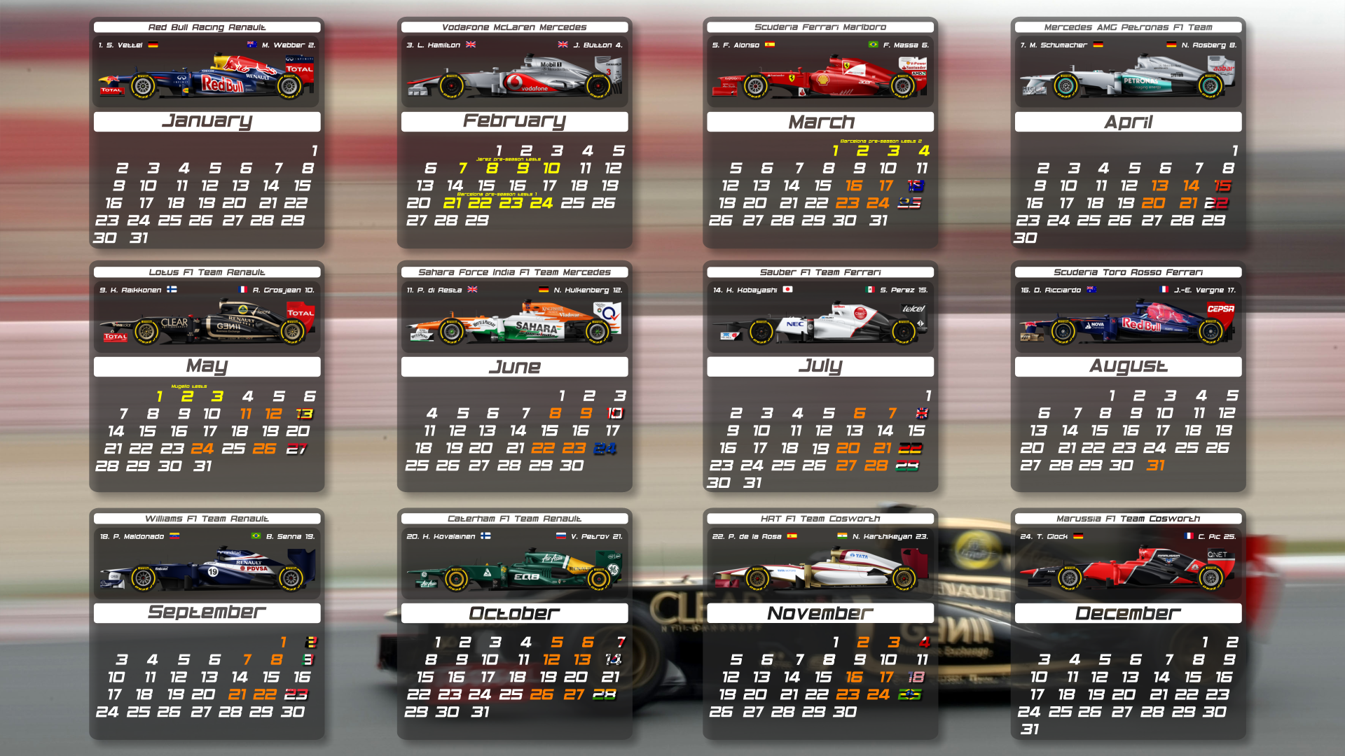 F1 2012 calendar by pieczaro on DeviantArt